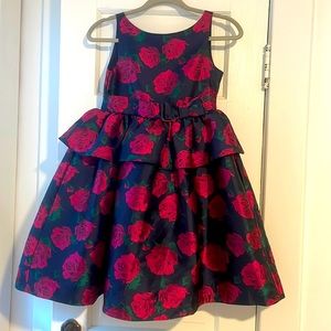Formal dress with roses and puffy full skirt, bow at waist special occasion